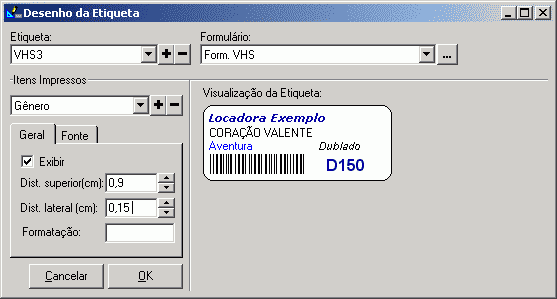 Desenho das Etiquetas