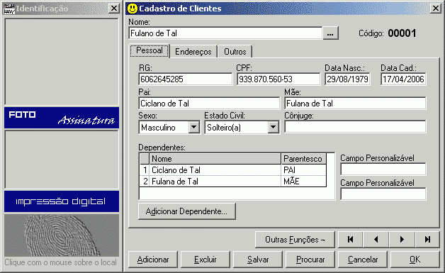 Cadastro de clientes - folha 1