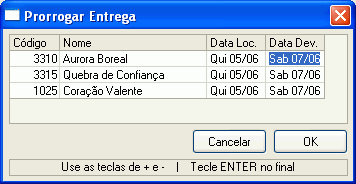 Tela de prorroga��o de entrega